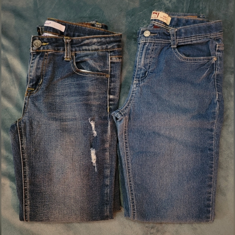 Vigoss Kids Distressed and Lei Classic Blue Jeans Sold As Set Girls 14 Straight